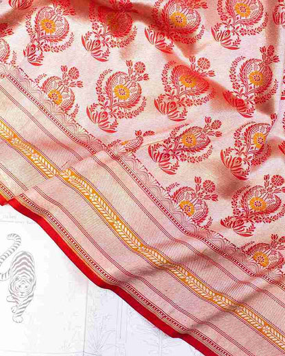 Scarlet Red Banarasi Silk Handwoven Brocade Sari
