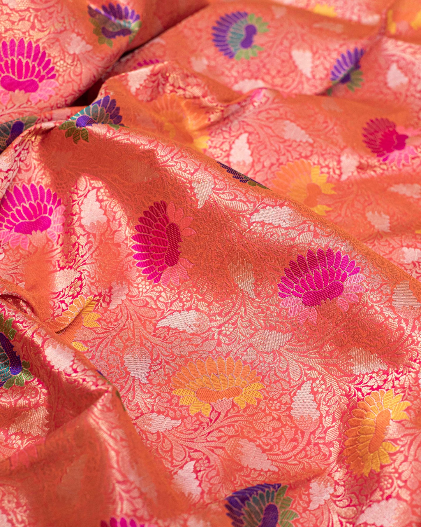 Coral Pink Handwoven Banarasi Tissue Sari