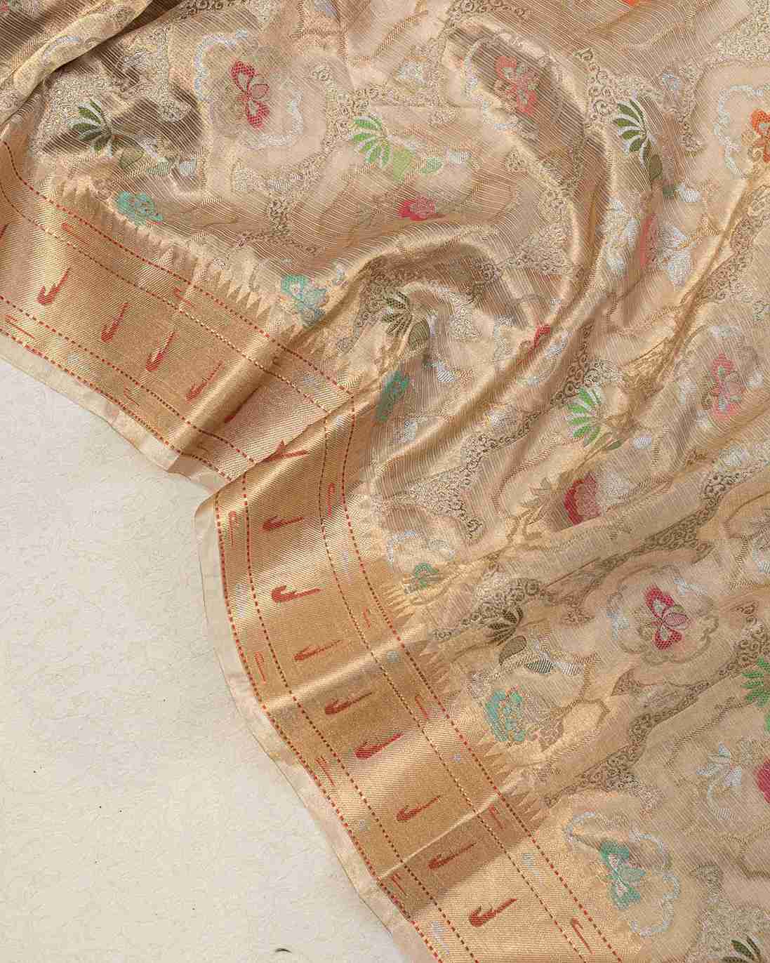 Gold Tissue Tilfi Kota Paithani Saree with Zari and Silk Motifs