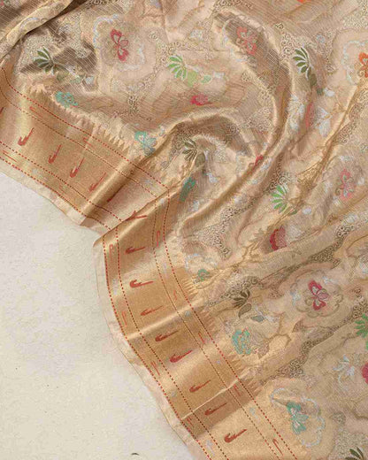 Gold Tissue Tilfi Kota Paithani Saree with Zari and Silk Motifs