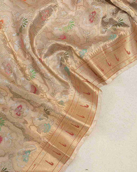 Gold Tissue Tilfi Kota Paithani Saree with Zari and Silk Motifs