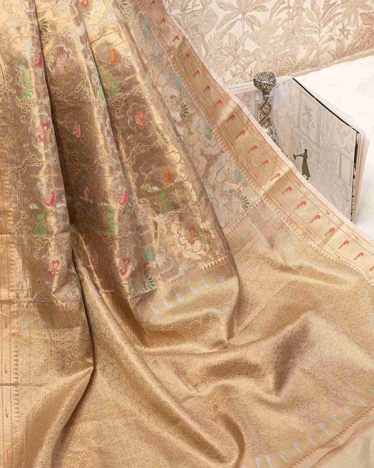 Gold Tissue Tilfi Kota Paithani Saree with Zari and Silk Motifs