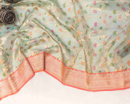 Handwoven Sea Green Banarasi Tissue Saree