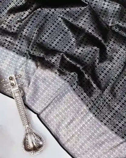 Black Handwoven Banarasi Sari with Silver Zari