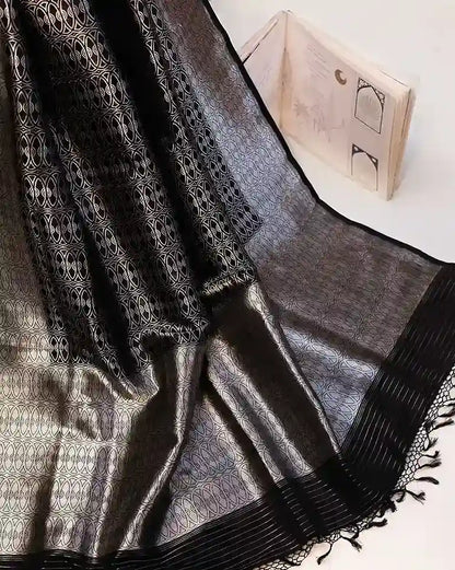 Black Handwoven Banarasi Sari with Silver Zari