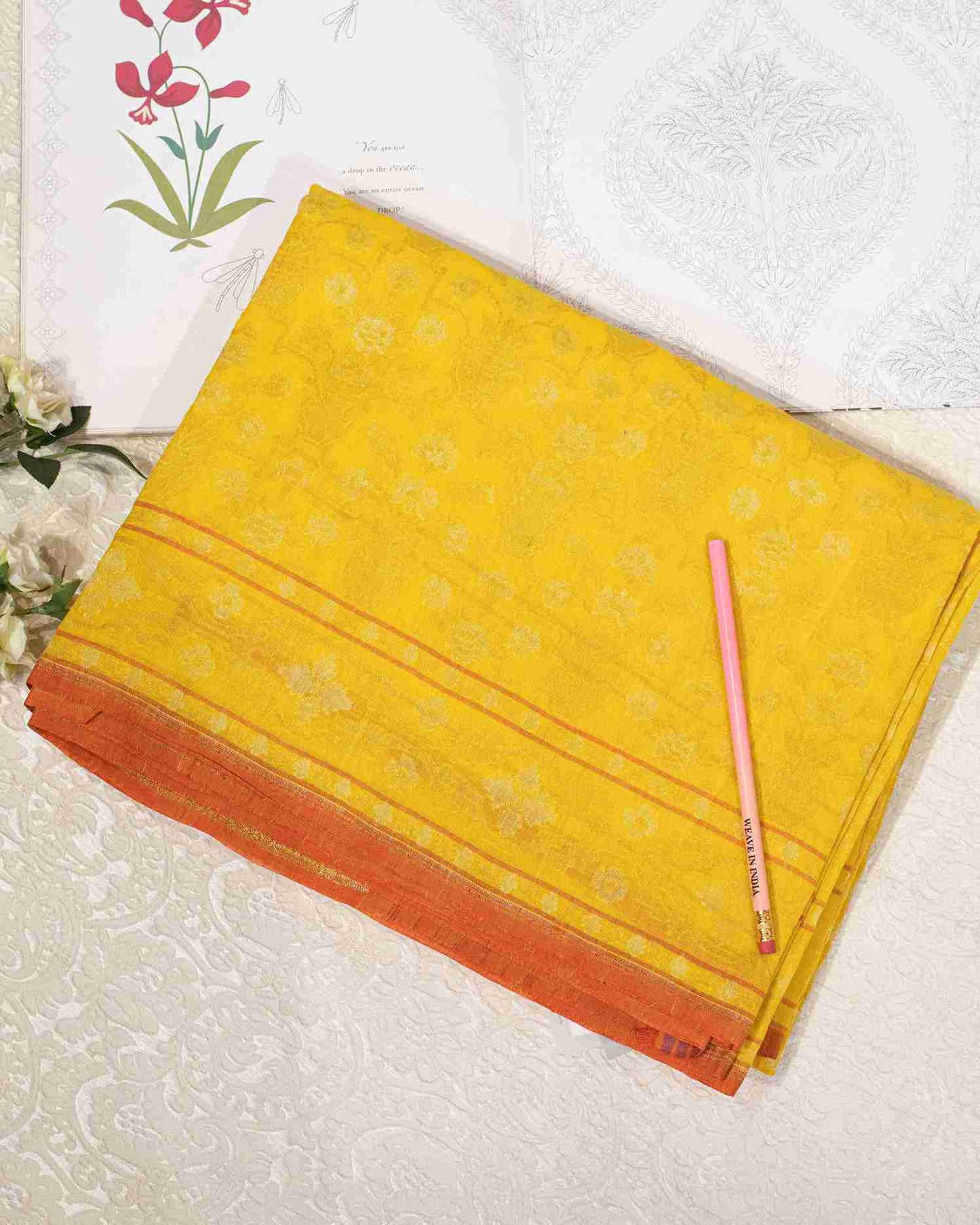 Banarasi Yellow Jamdani Saree with Real Silver Zari