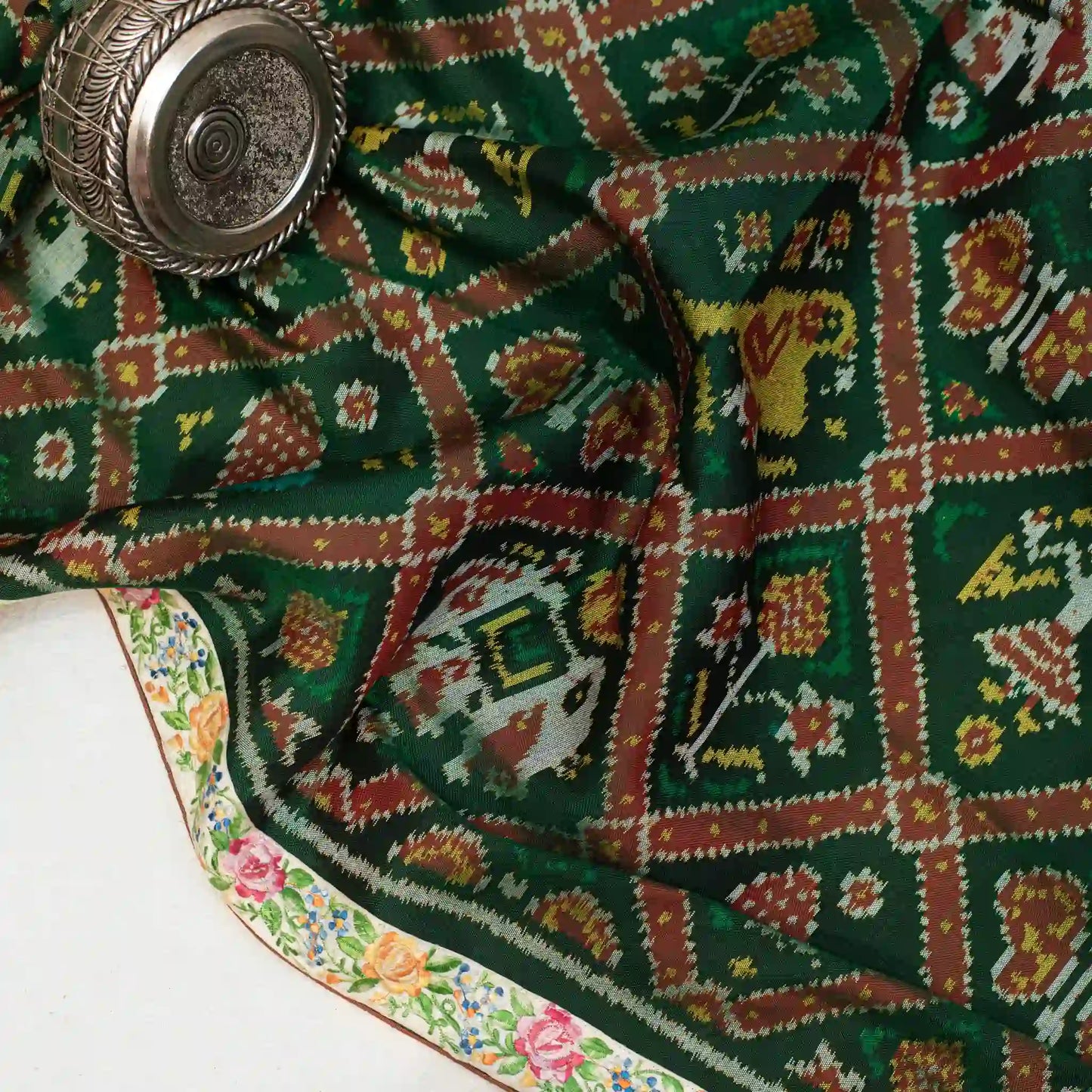 Forest Green 6 Figure Patan Patola Silk Saree