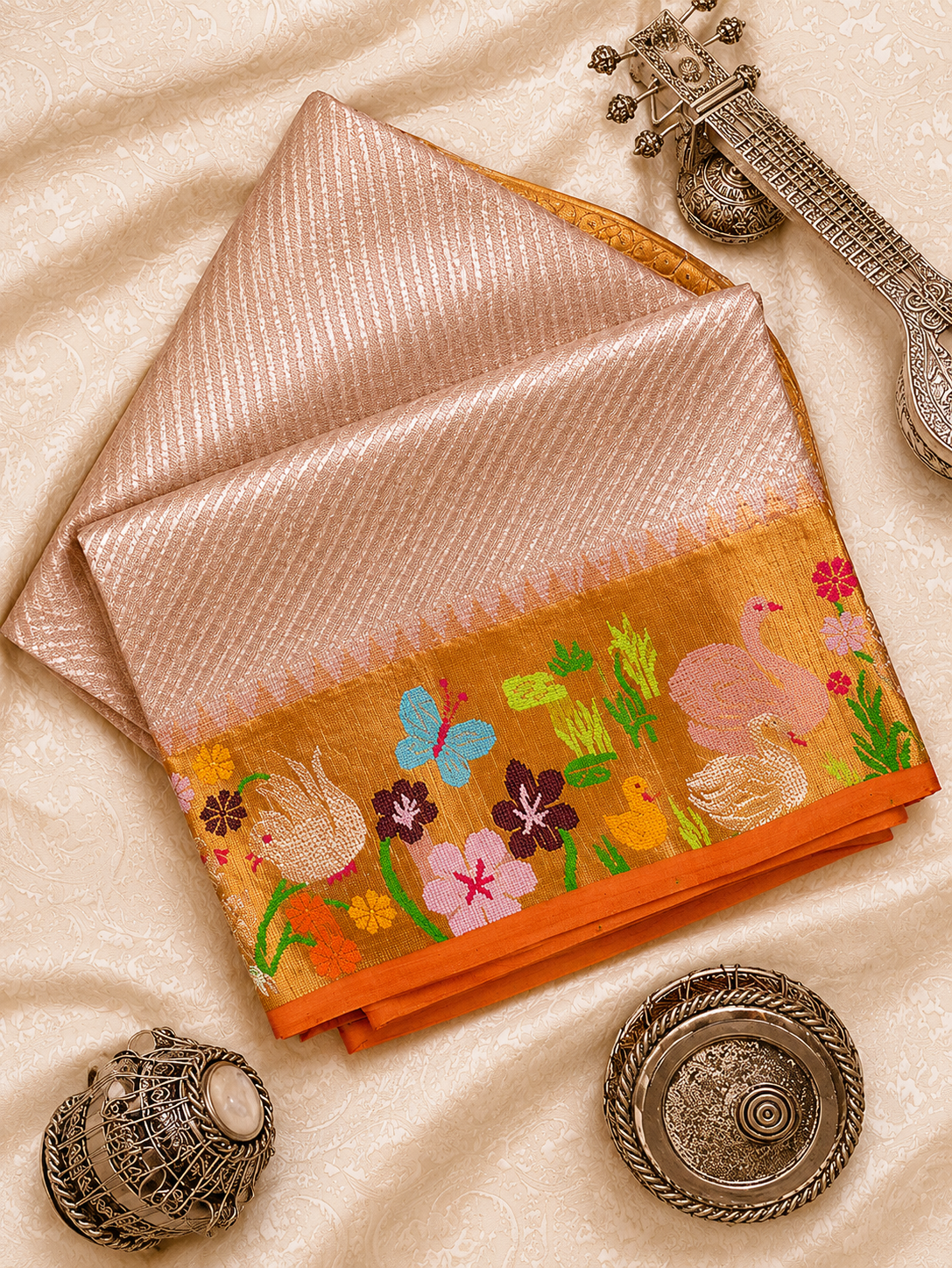 Handloom Blush Tissue with Paithani Border