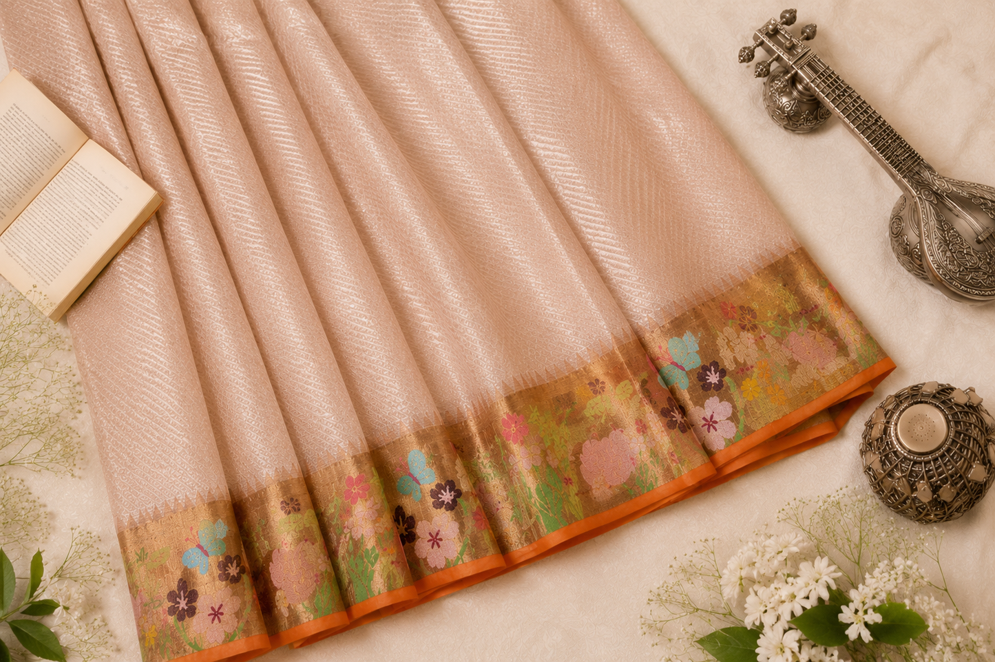 Handloom Blush Tissue with Paithani Border