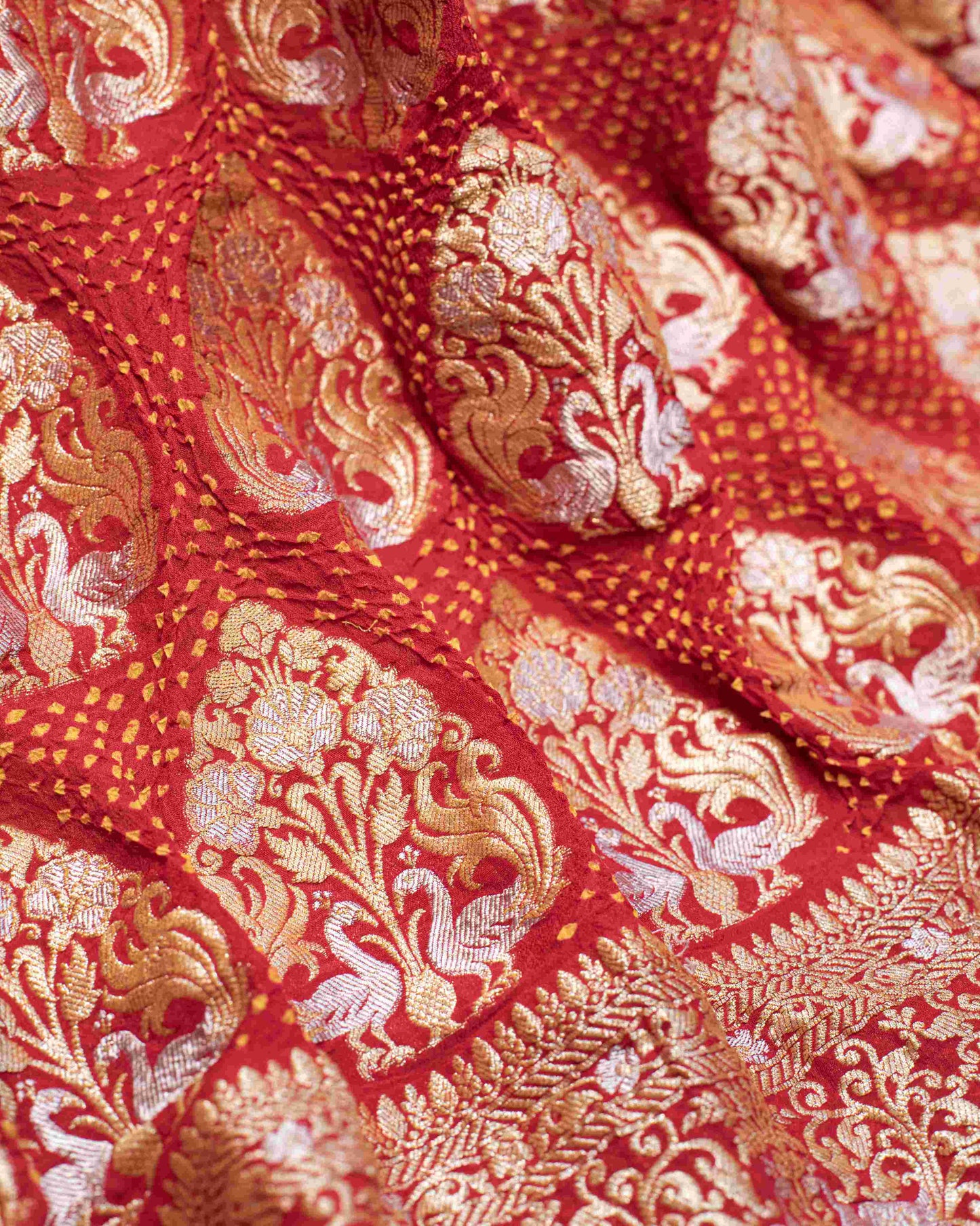 Handwoven Royal Bridal Bandhani Saree in Red