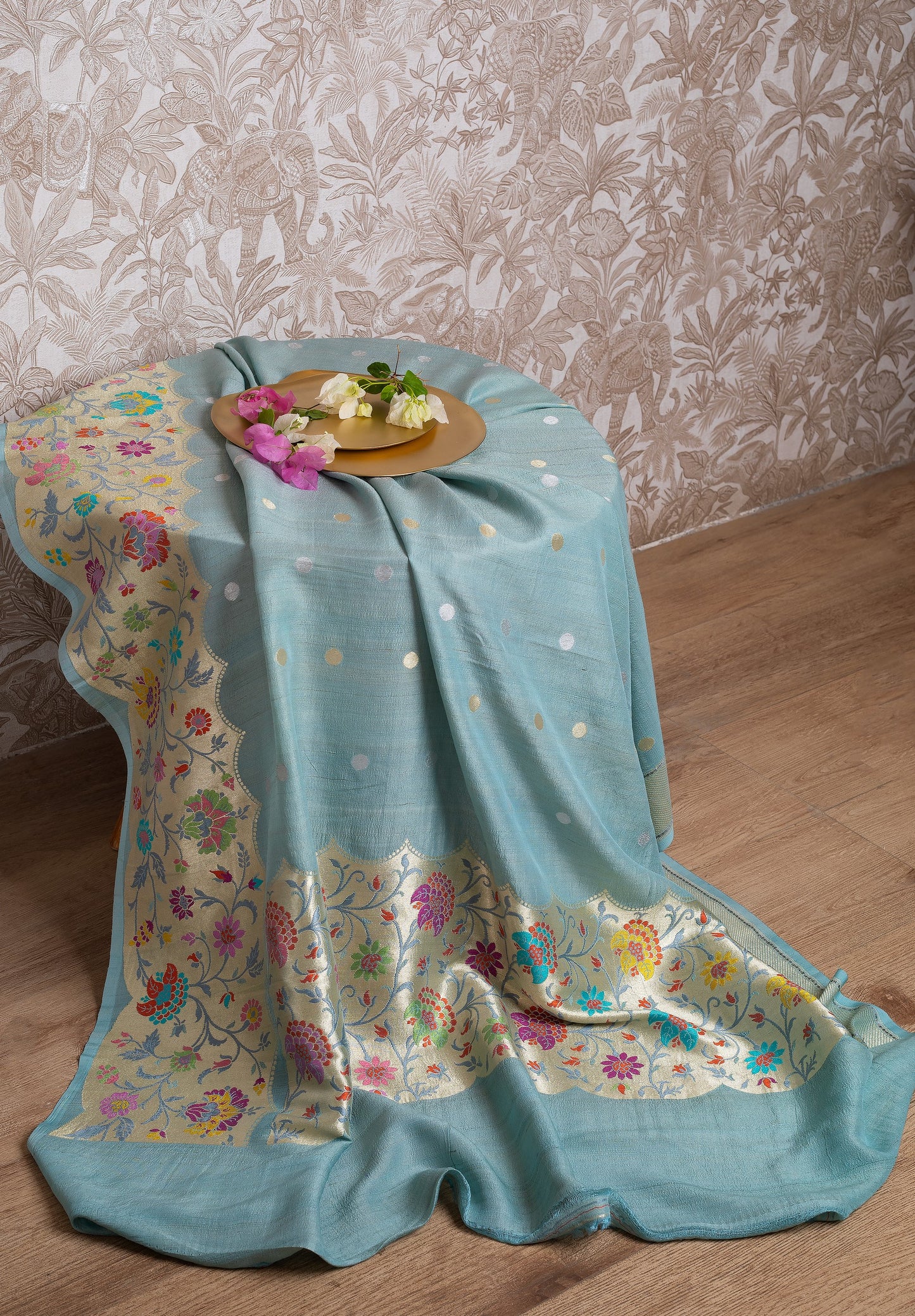 Sage Green Tussar Georgette Silk Saree