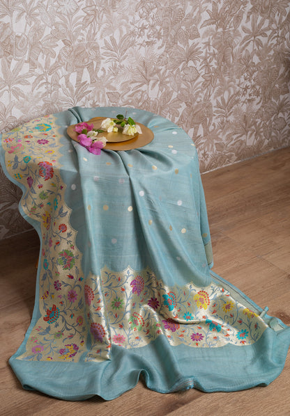 Sage Green Tussar Georgette Silk Saree