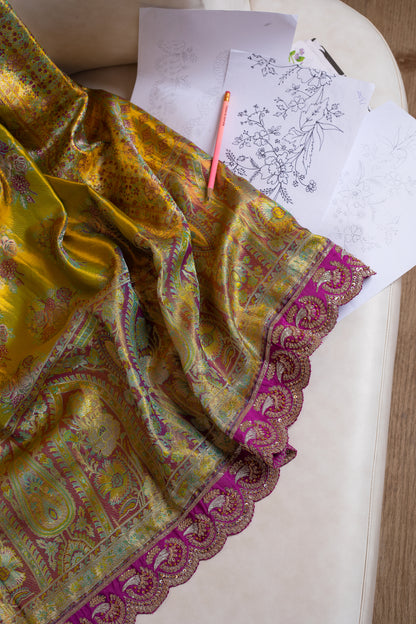 Green Kanjivaram saree with Hand embroidery