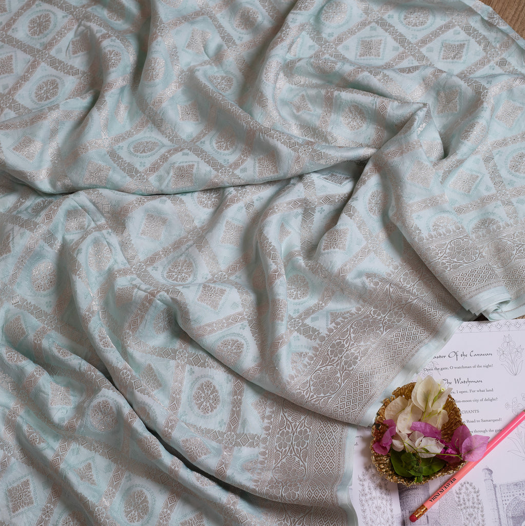 Soft Pista Green Banarasi Mashru Silk Saree