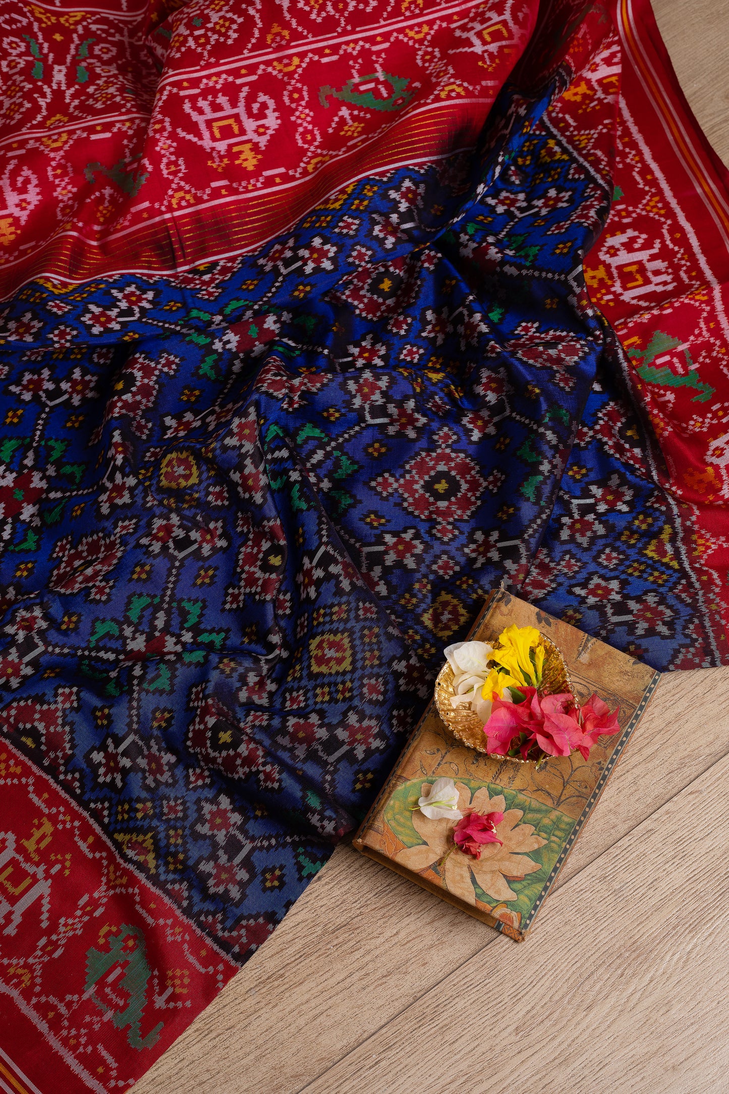 Royal Blue Navratna Semi Patan Patola Saree