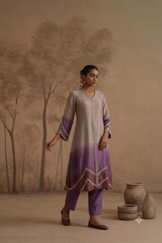 Mauve Ombre Soft Silk Kurta Set