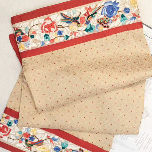 Handwoven Paani Gold Banarasi with a Hand Embroidered Parsi Garra Border