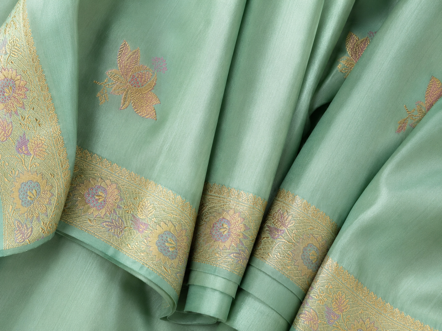 Light Sea Green Handwoven Banarasi Ektara Pure Silk Saree with Kaduwa Weave