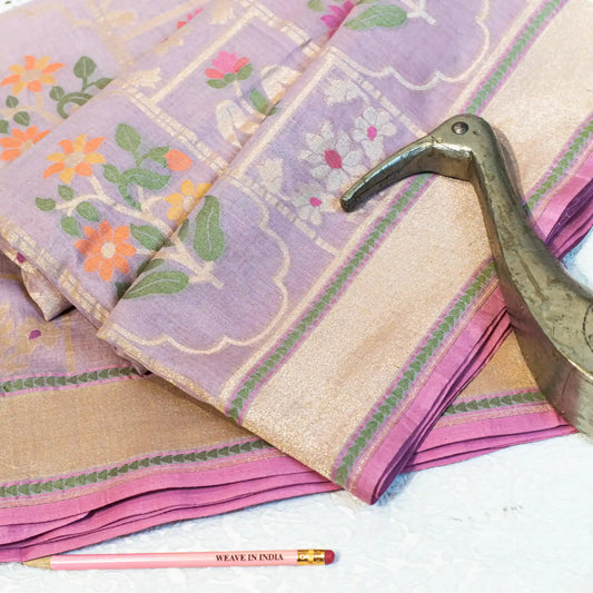 Lilac Banarasi Jamdani Saree with Meenakari Floral Motifs