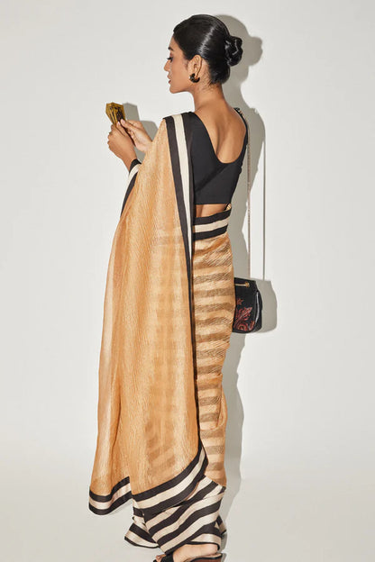 Orange Gold Stripe Tissue Saree