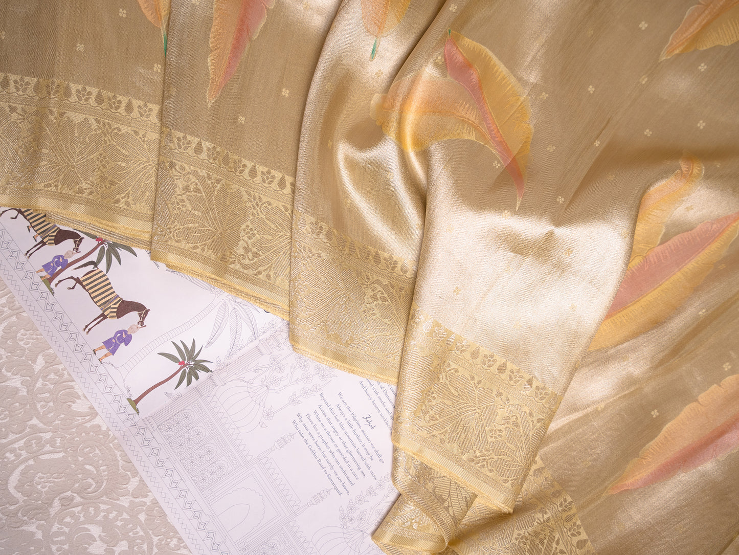 Pastel Yellow Silk Tissue Saree with Hand-Brush Motifs