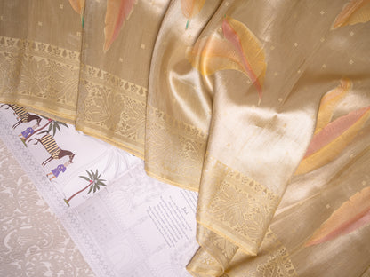 Pastel Yellow Silk Tissue Saree with Hand-Brush Motifs