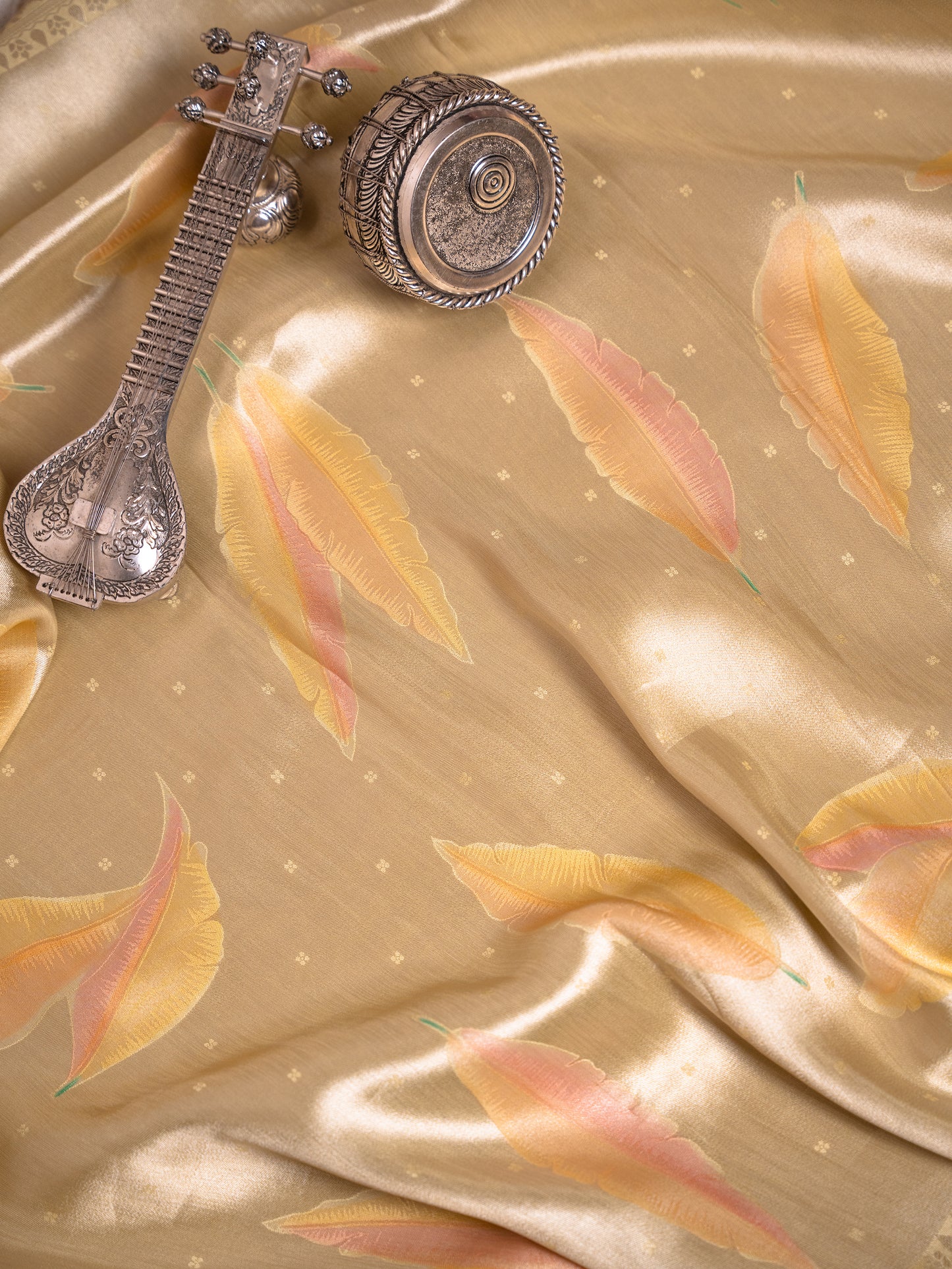 Pastel Yellow Silk Tissue Saree with Hand-Brush Motifs