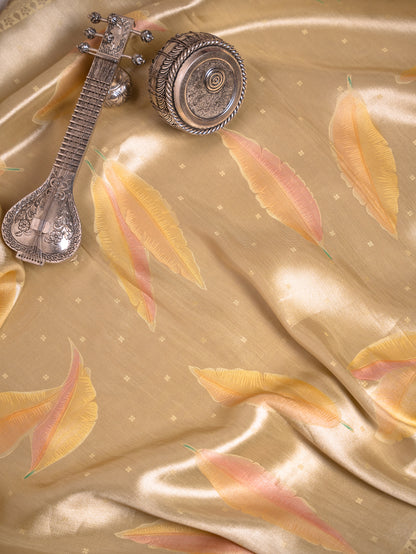 Pastel Yellow Silk Tissue Saree with Hand-Brush Motifs