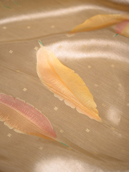 Pastel Yellow Silk Tissue Saree with Hand-Brush Motifs