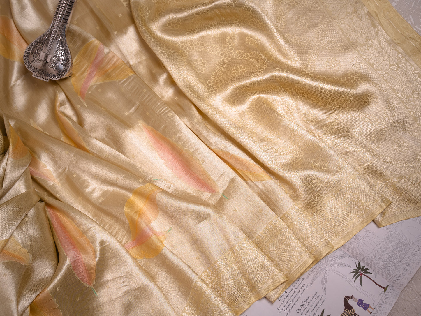 Pastel Yellow Silk Tissue Saree with Hand-Brush Motifs
