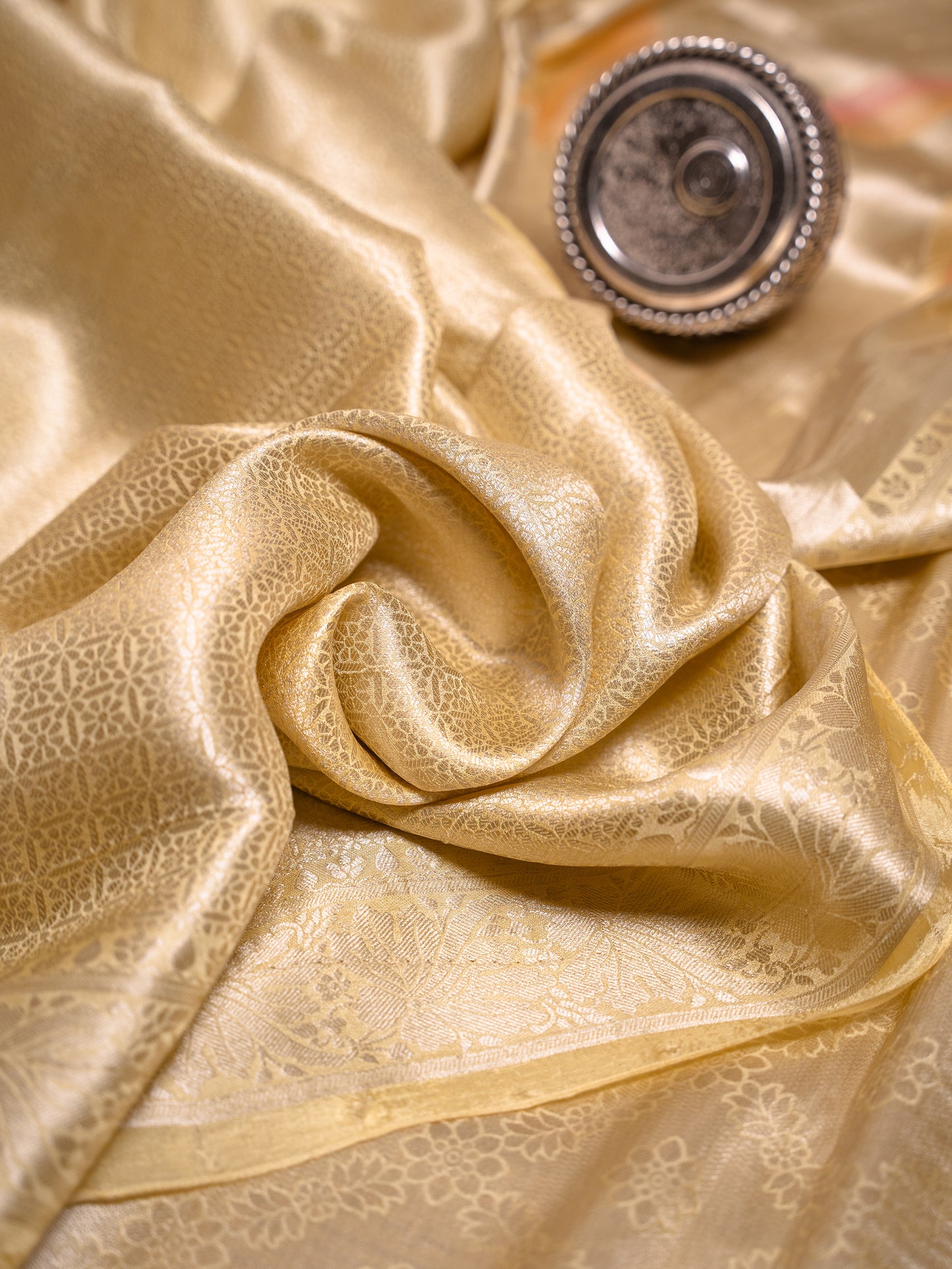 Pastel Yellow Silk Tissue Saree with Hand-Brush Motifs