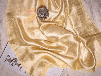Pastel Yellow Silk Tissue Saree with Hand-Brush Motifs