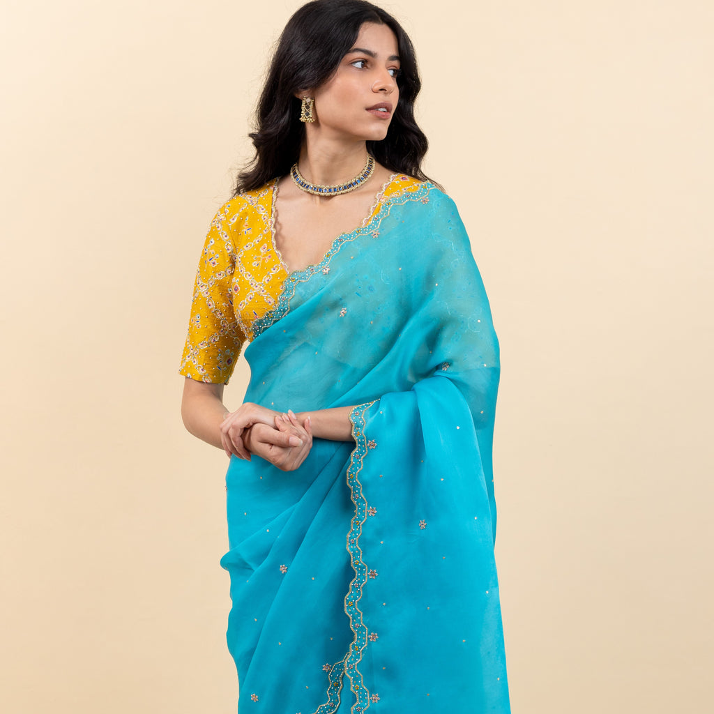 SOHA CUTWORK SAREE BLOUSE SET - PACIFIC BLUE