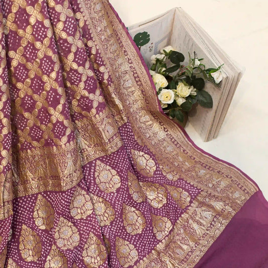 Purple Banarasi Bandhej Sari