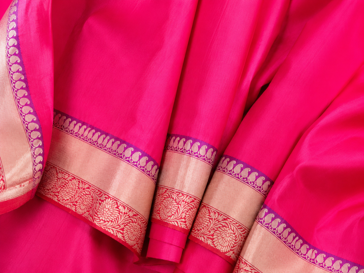 Rani Pink Banarasi Silk with Orange Sona Booti Blouse