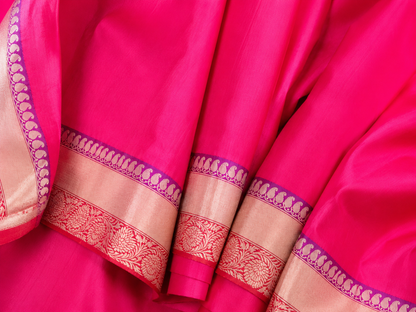 Rani Pink Banarasi Silk with Orange Sona Booti Blouse