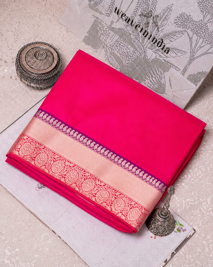 Rani Pink Banarasi Silk with Orange Sona Booti Blouse