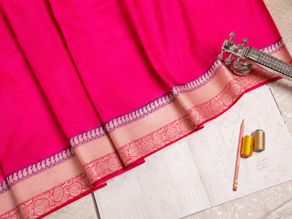 Rani Pink Banarasi Silk with Orange Sona Booti Blouse