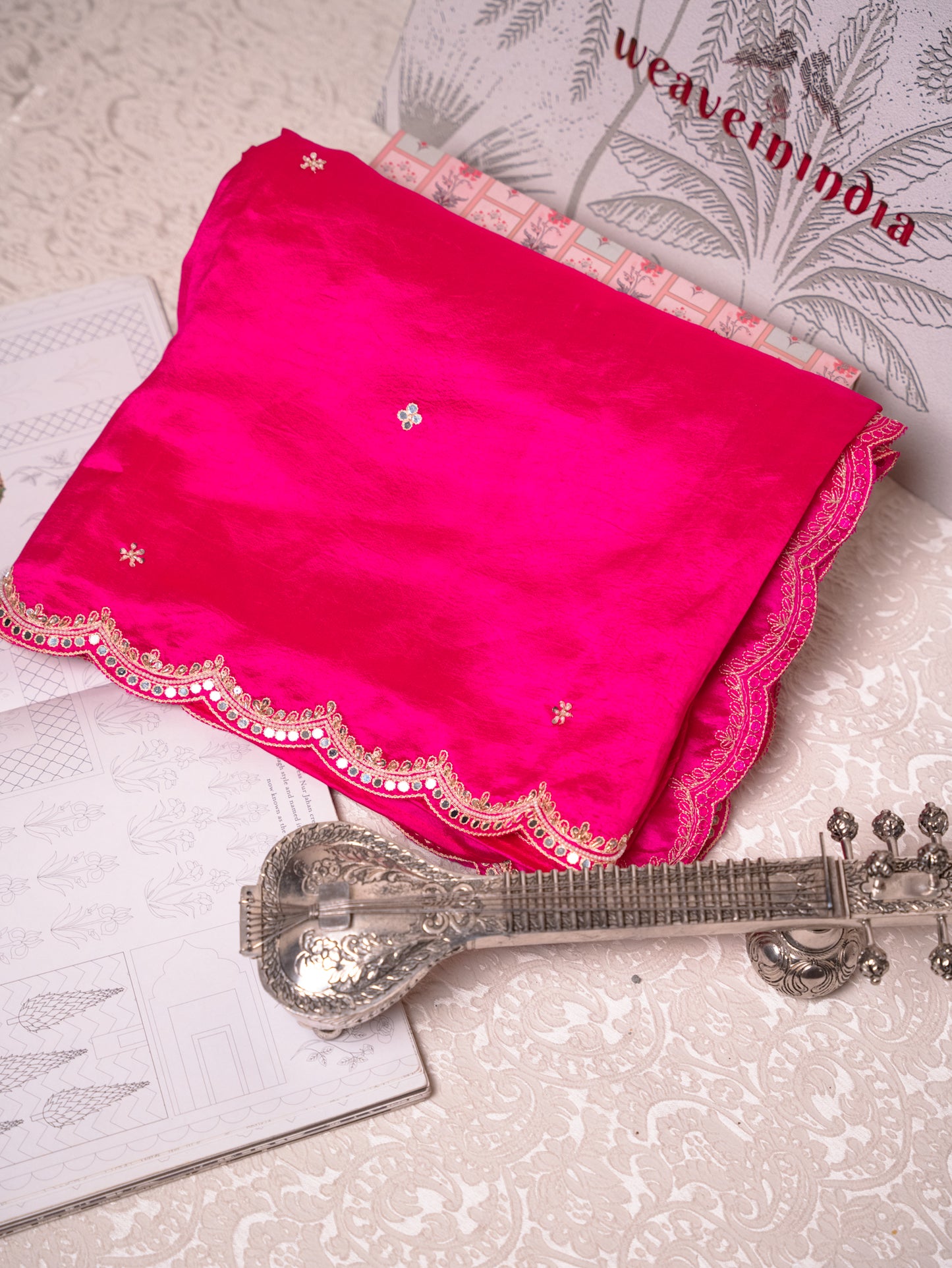Regal Rani Pink Silk Saree with Gota Embroidery