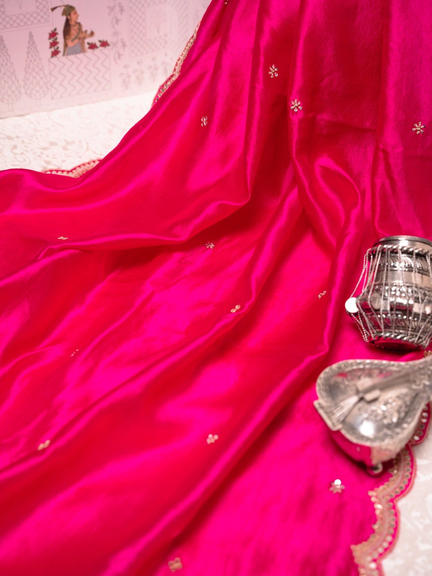 Regal Rani Pink Silk Saree with Gota Embroidery