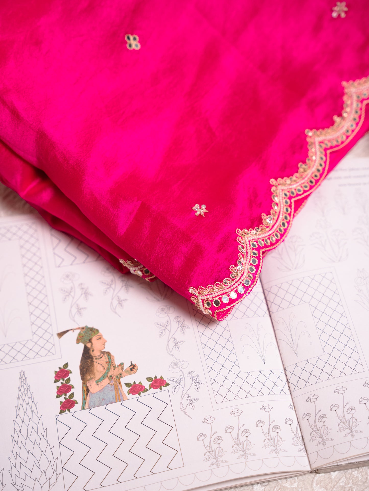 Regal Rani Pink Silk Saree with Gota Embroidery