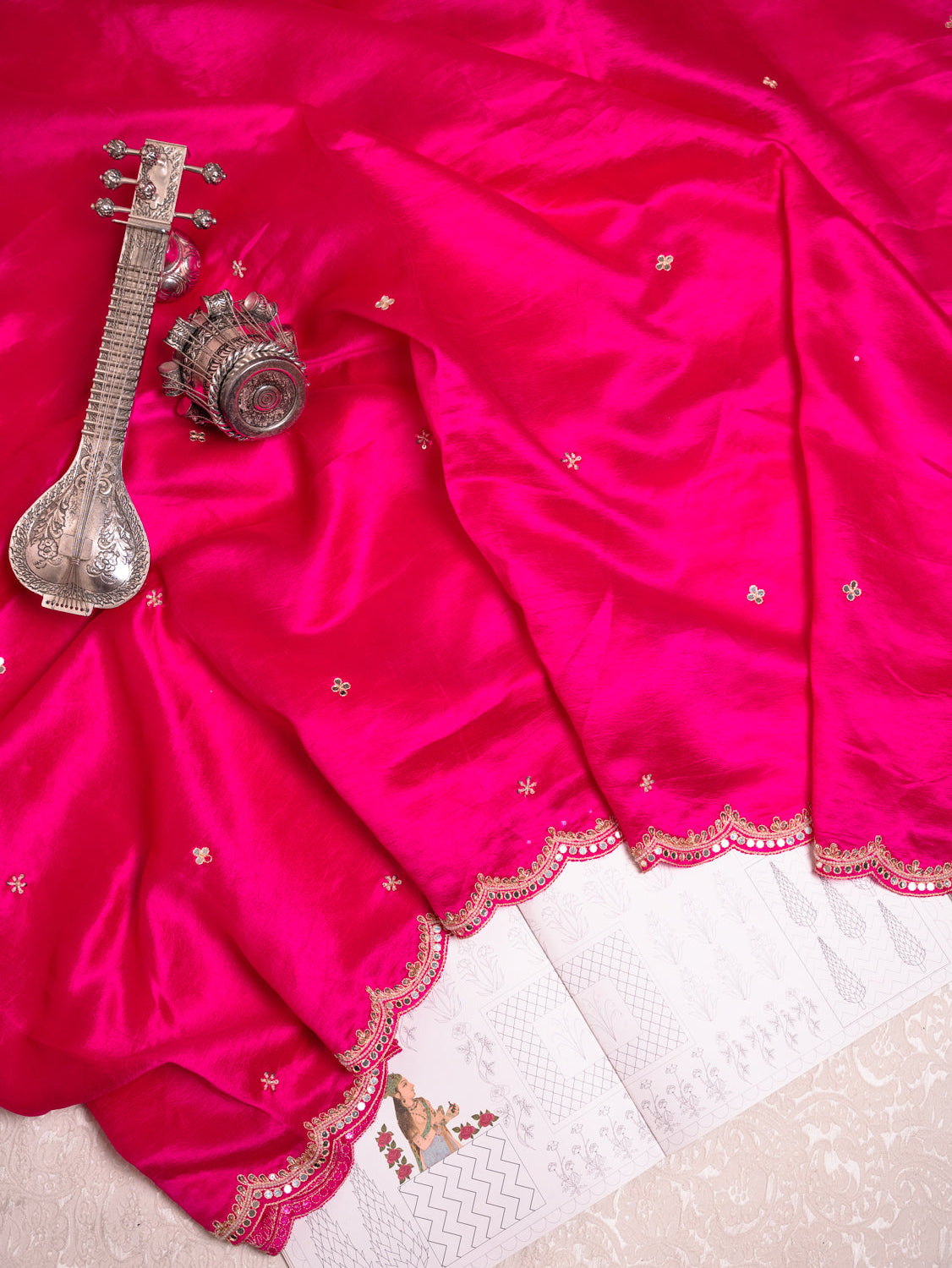 Regal Rani Pink Silk Saree with Gota Embroidery