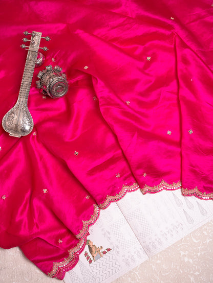 Regal Rani Pink Silk Saree with Gota Embroidery
