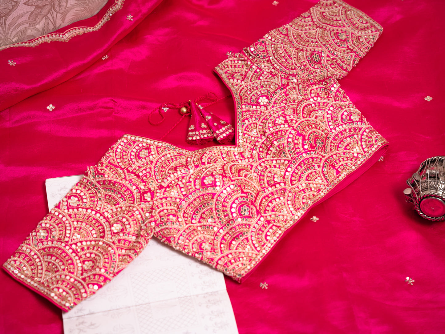 Regal Rani Pink Silk Saree with Gota Embroidery