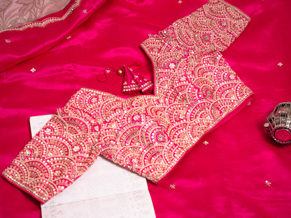 Regal Rani Pink Silk Saree with Gota Embroidery