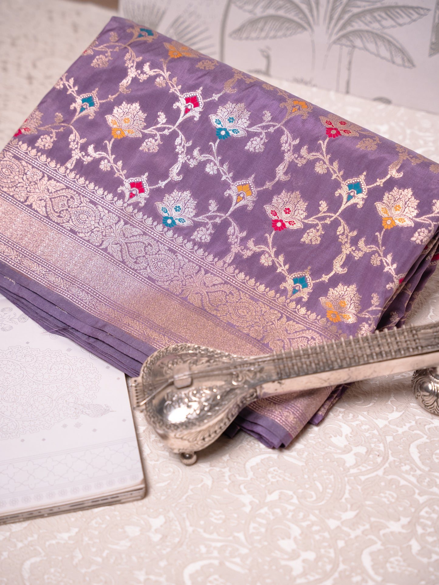 Regal Violet Katan Meenakari Banarasi Jaal Saree