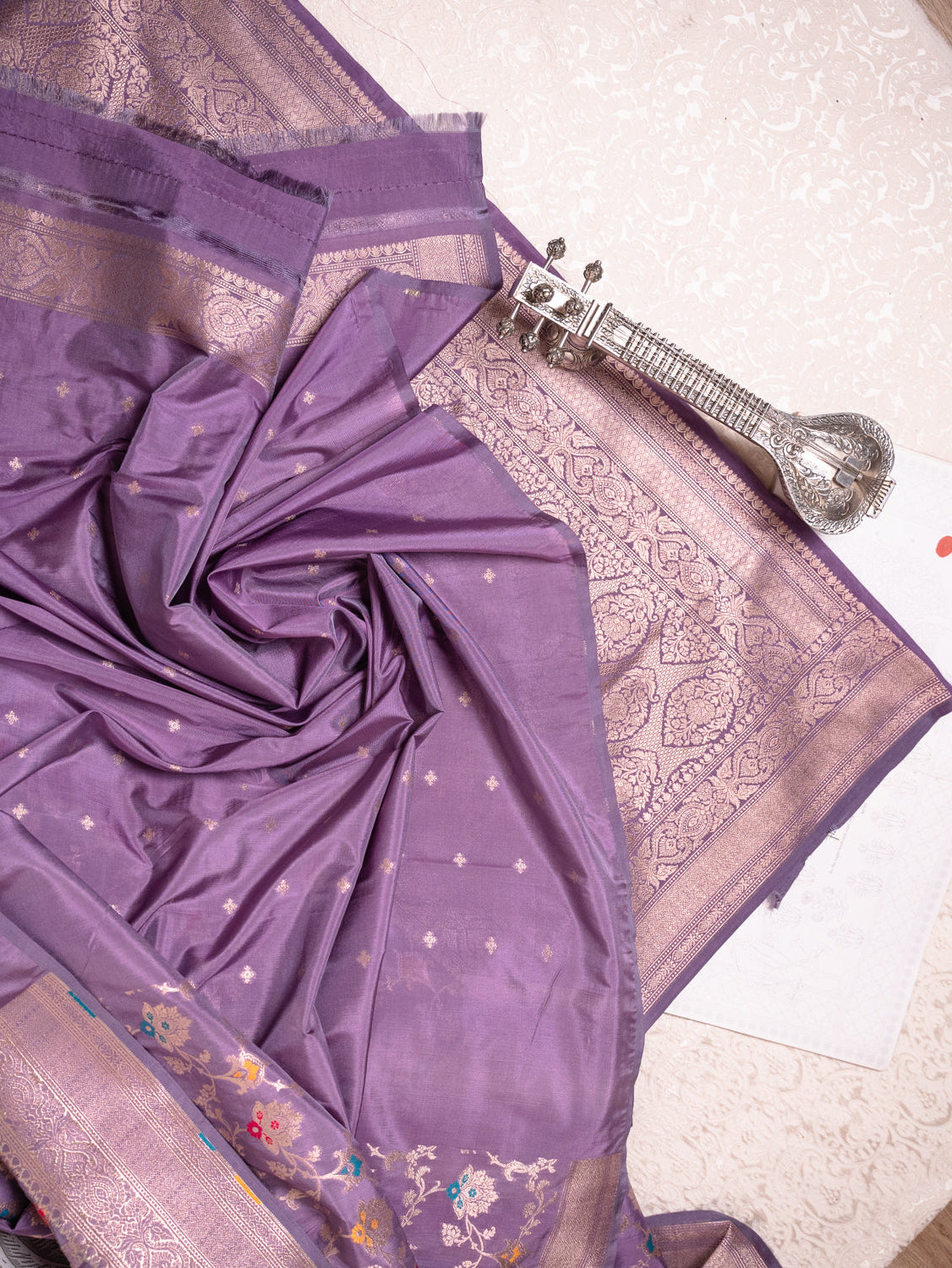 Regal Violet Katan Meenakari Banarasi Jaal Saree