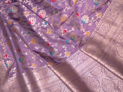 Regal Violet Katan Meenakari Banarasi Jaal Saree