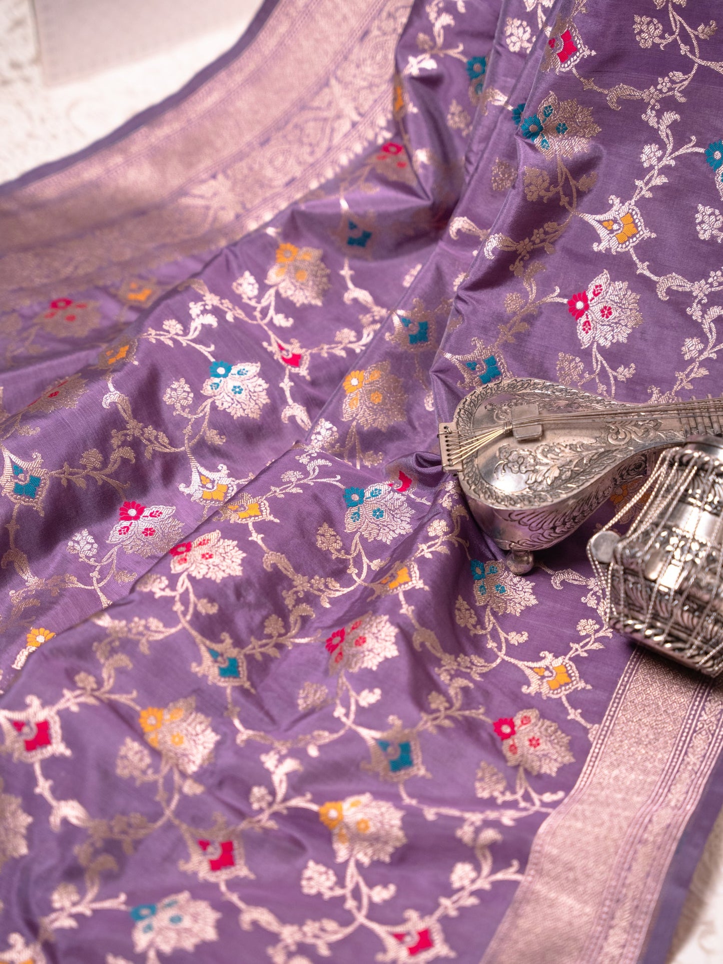 Regal Violet Katan Meenakari Banarasi Jaal Saree