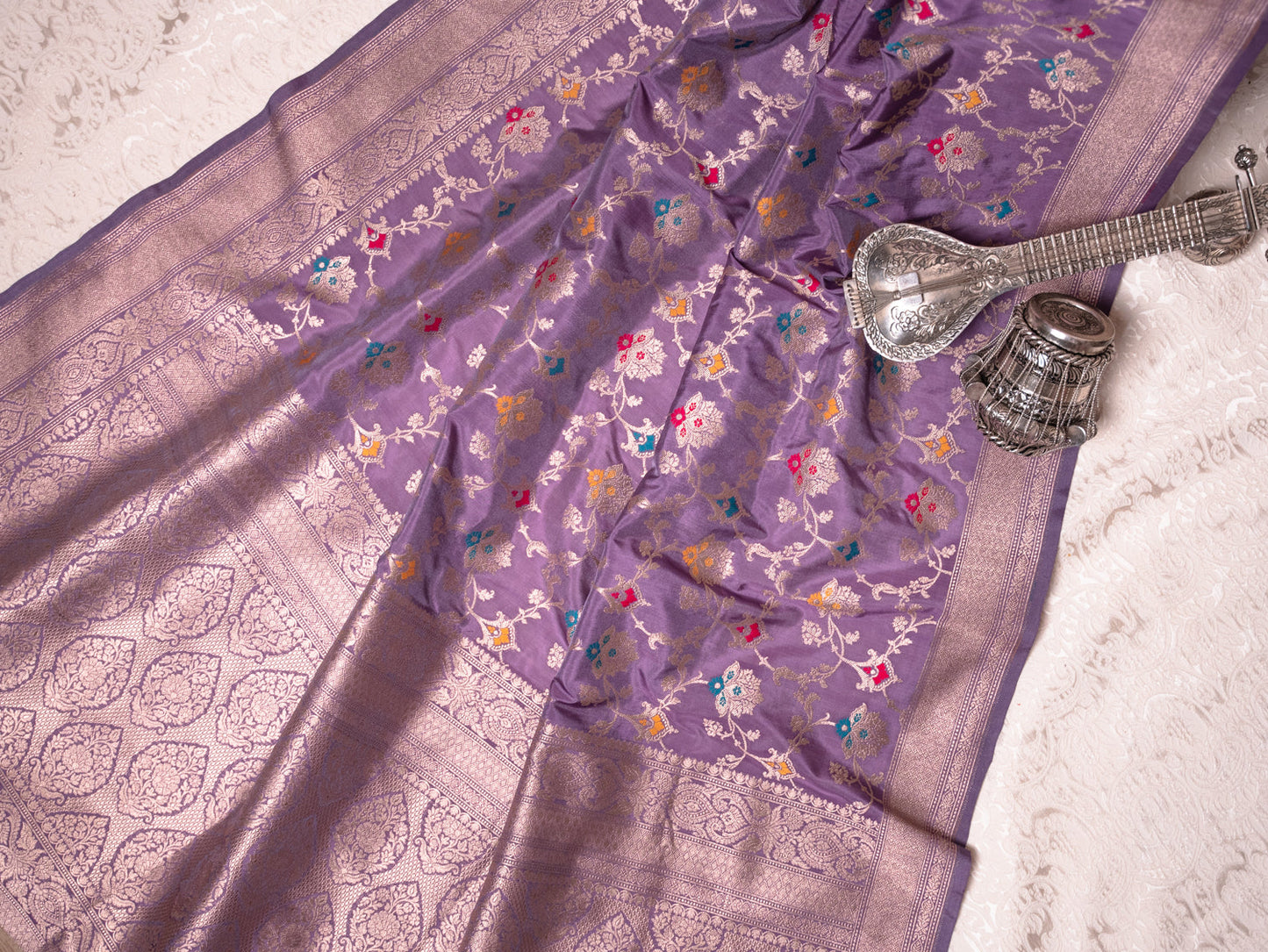 Regal Violet Katan Meenakari Banarasi Jaal Saree